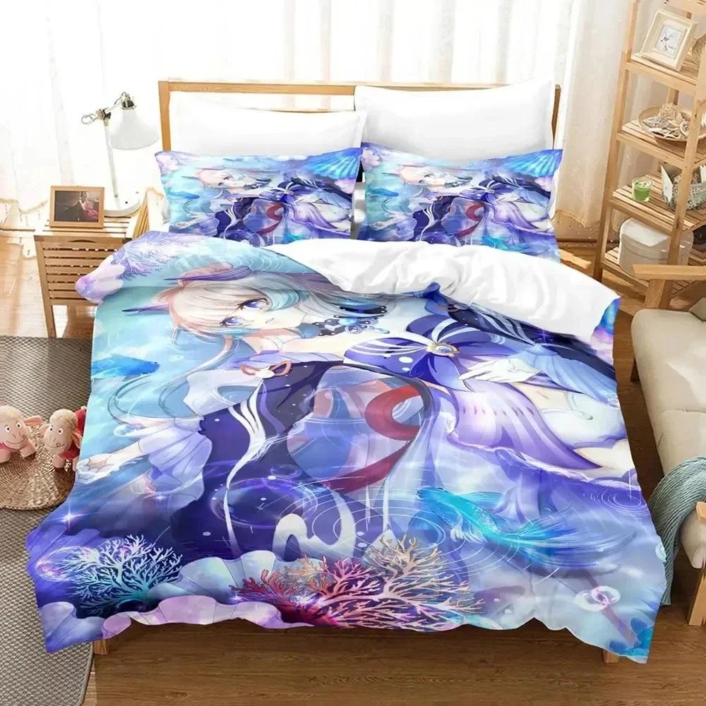 Anime Genshin Impact Sangonomiya Kokomi Sängkläder Set Sovrum Mjuk Modern Sängöverkast Bekväm Påslakan Täcke Örngott