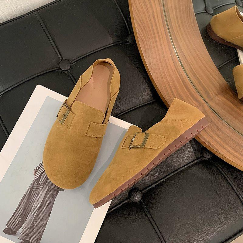 

2025 новые туфли Doudou на плоской подошве из говяжьих сухожилий, женские простые ретро одинарные туфли на один шаг, с круглым носком, мягкой подошвой, повседневные 40 верблюд