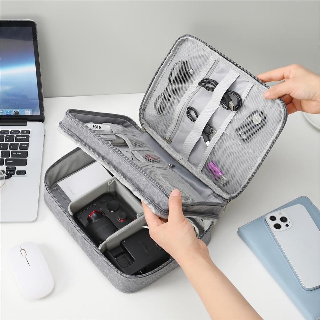Triple-Layer Shockproof Portable Organizer for Cables, Earphones, Power Banks & Hard Drives