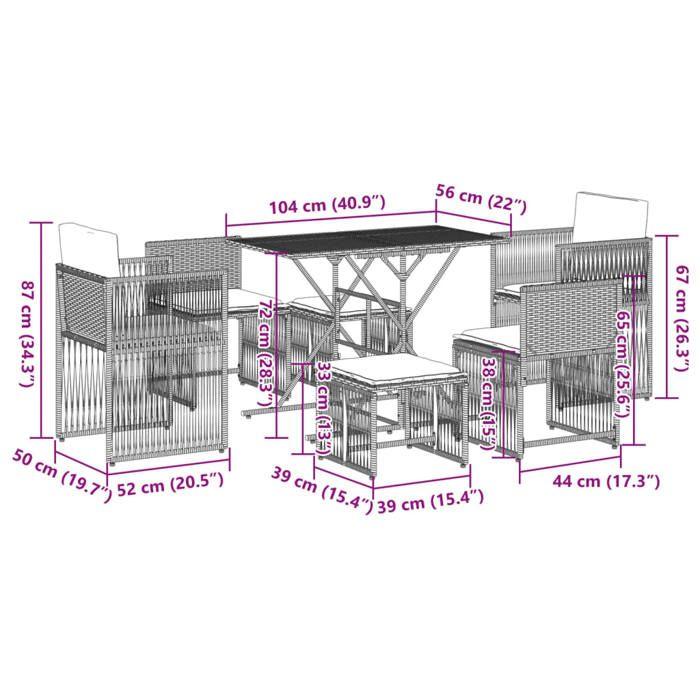 VidaXL Ensemble à manger de jardin et coussins 7 pcs marron rotin, ensemble à manger d'extérieur, meuble à manger de jardin, 369010