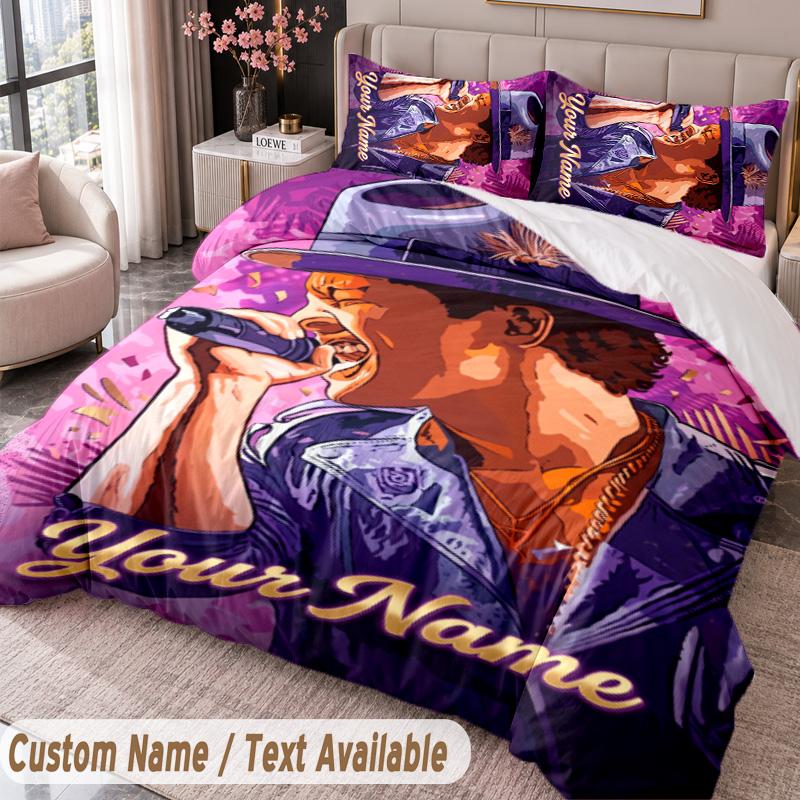 Custom Name Text 3Pcs Bedding Set Bruno Mars Duvet Cover And Two Pillowcases