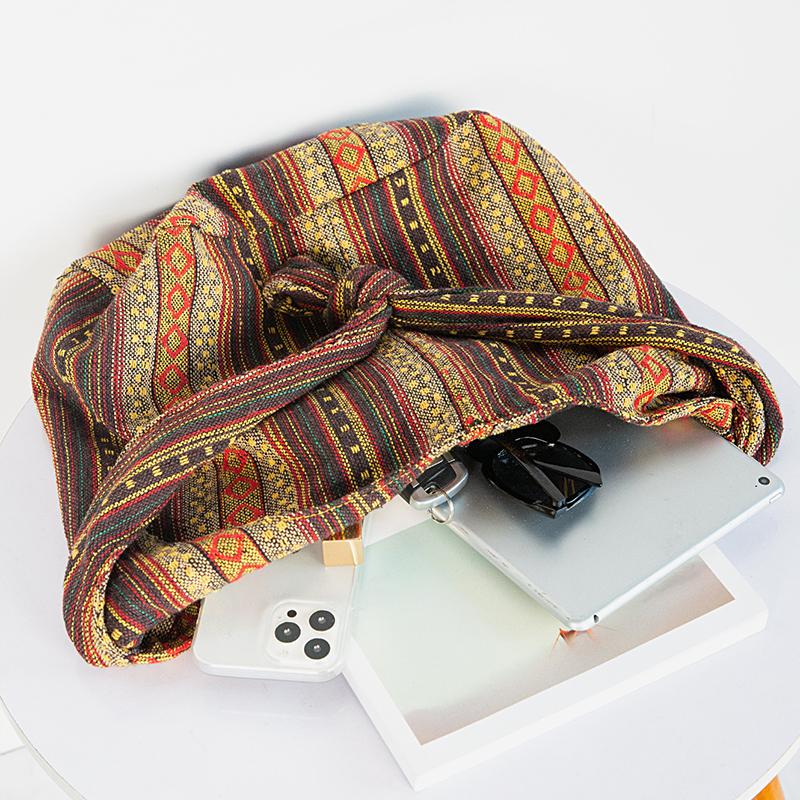 Kontrastfarben bedruckte Böhmischer Ethno-Stil Große Kapazität Minimalistische Damen Schulter-Umhängetasche