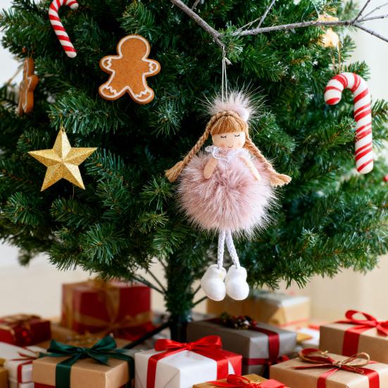 Vánoční andělská panenka přívěsek s designem dlouhého copu Zdraví Štěstí Požehnání Dekorativní závěsná ozdoba