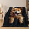 3D Illusion Breaking Wall Dog Puppy Cute Flannel Blanket,Cozy Soft Throw Blanket For Home Bedroom Bed Sofa Picnic Cover Gift Kid
