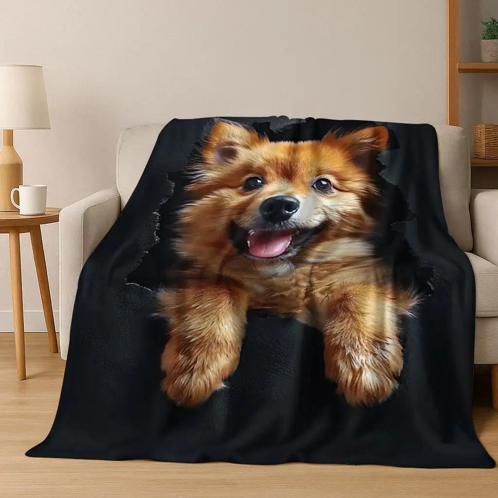 3D Illusion Breaking Wall Dog Puppy Cute Flannel Blanket,Cozy Soft Throw Blanket For Home Bedroom Bed Sofa Picnic Cover Gift Kid