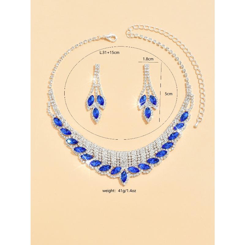 Meier Super Sparkling Full Diamond Necklace and Earrings Suit Bridal Jewelry Two-piece Set