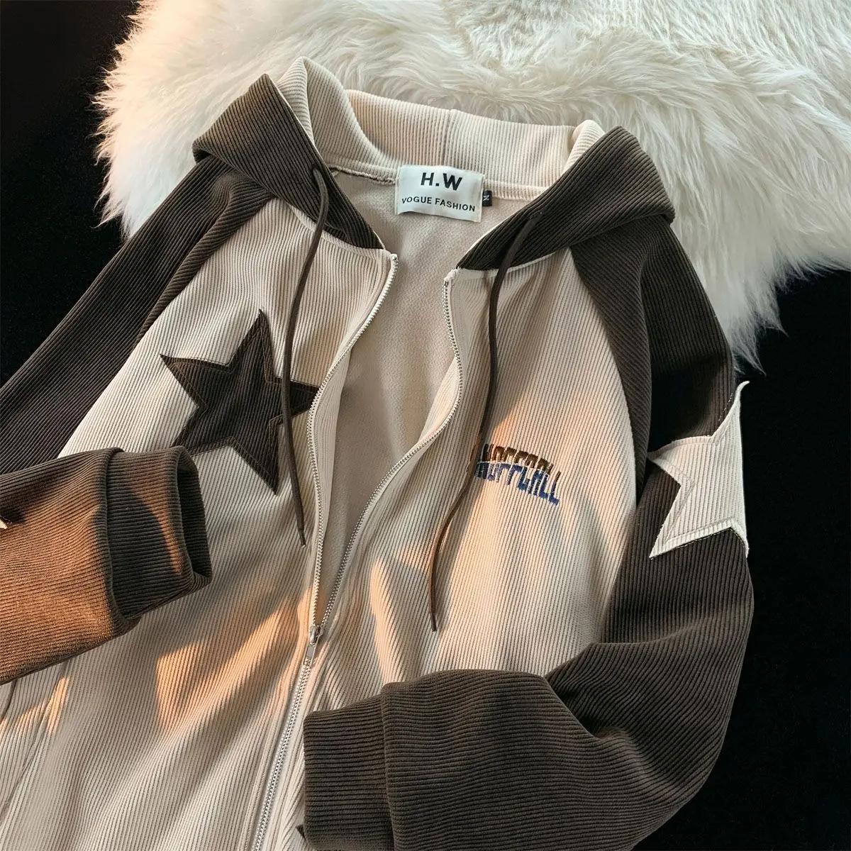 

Американский ретро-звезда нашивки дизайн молния толстовка женская новая уличная популярная толстовка Джокер унисекс шитье свободный повседневный топ XL