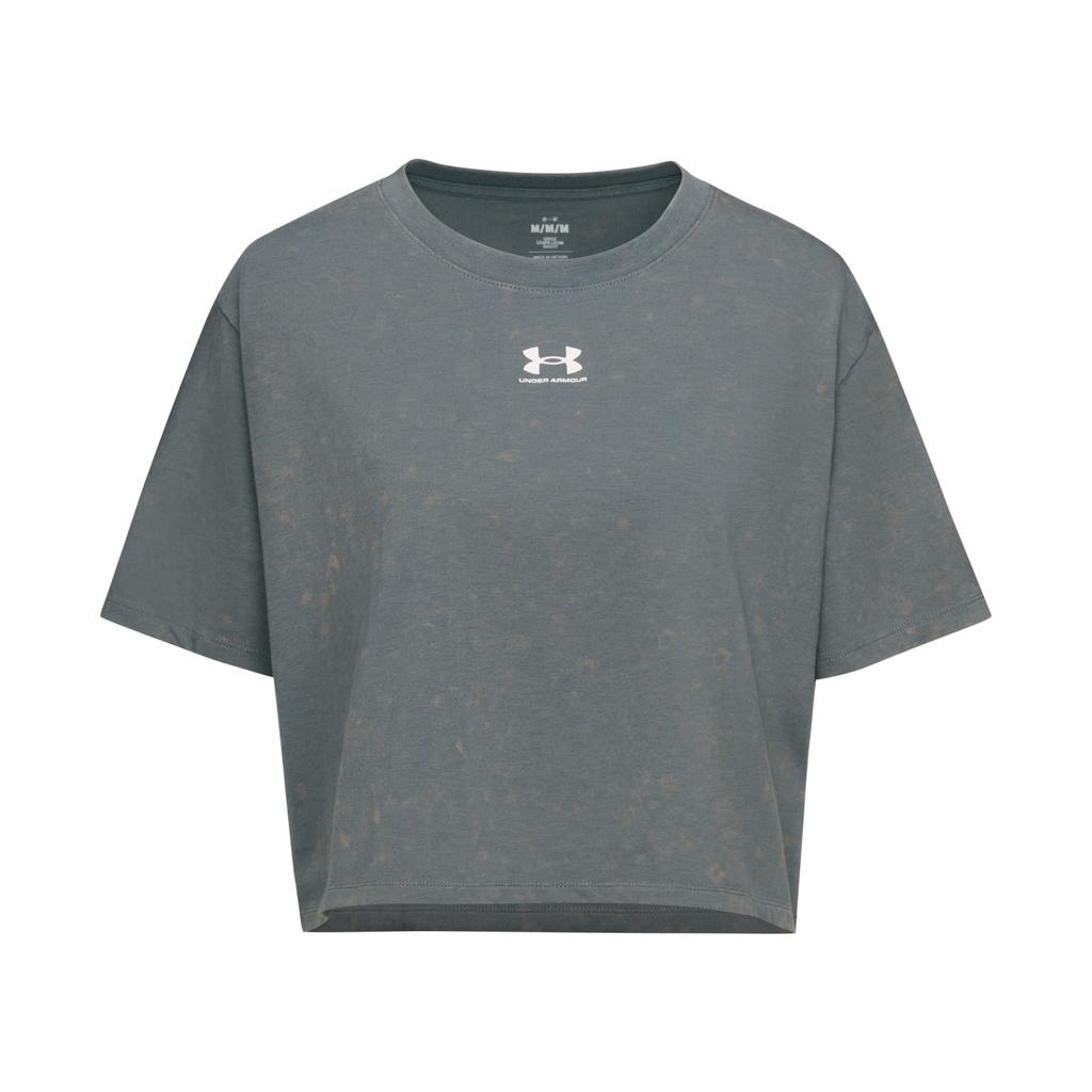 Under Armour Rival Boxy Washed Sports Casual Simple Loose Breathable Comfortable Daily Short Sleeve T-Shirt Women tops Clay-Green 6011065-709
