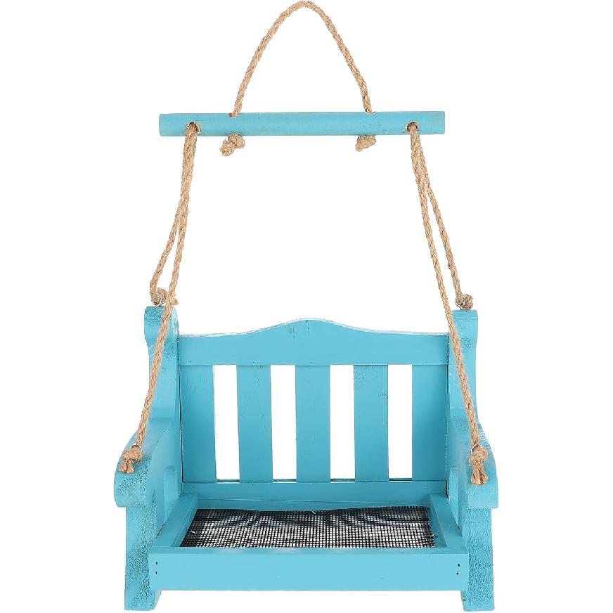 POPETPOP Hanging Bird Feeder, Wooden Chair-Shaped, Multiple Feeding Spots, Attracts Various Birds, Durable, Blue, 6.89 X 5.51 X 4.725 Inches