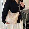 Vintage Solid Color Women  Shoulder Sling Bag High-Capacity Simple Wide Strap Bucket Crossbody Bag