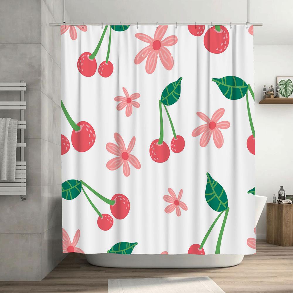 Cherry Blossom Shower Curtain Pink Green Flower Print Home Decor Bathroom Accessories Waterproof Fabric Umbrella Cover Size 72x8