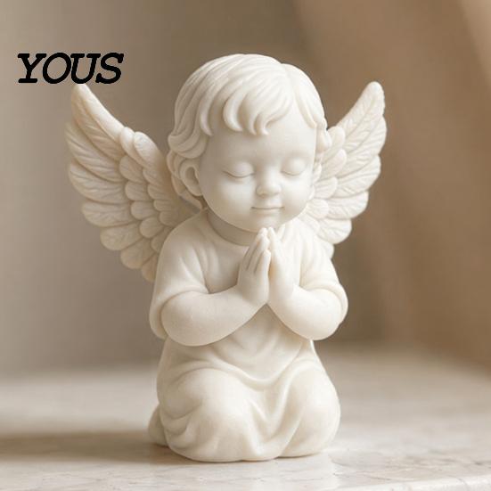 Wings Angel Sculpture 3D Printed Kneeling Figurine, Praying Cherub Desktop Statue, Ornament for Home Office Indoor Outdoor Garden Decor Figurine