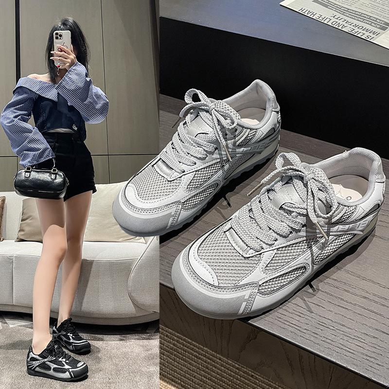 Thick-soled Mesh Forrest Gump Shoes Women's 2025 Autumn New Silver German Training Shoes Round Head Versatile Casual Breathable Sports Shoes