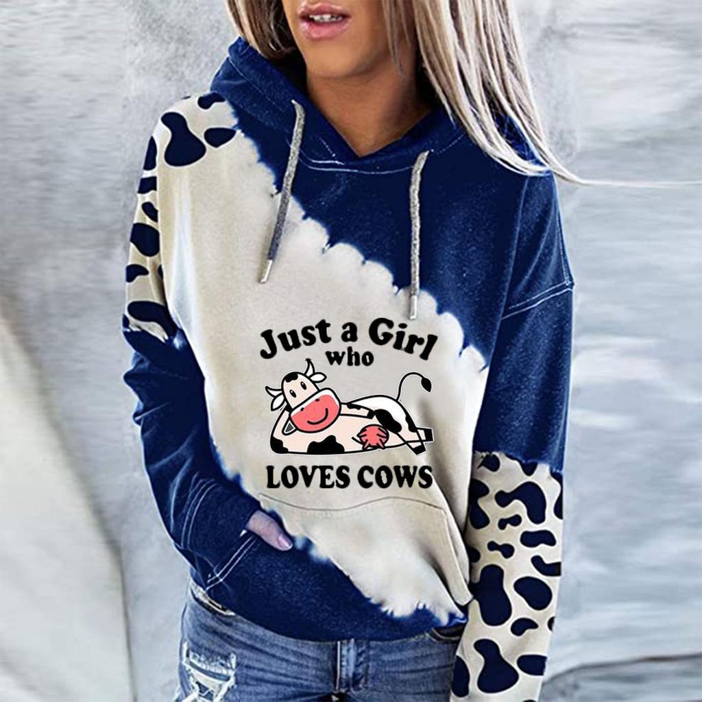 Camicie casual da donna con stampa mucca carina, manica lunga, girocollo, girocollo