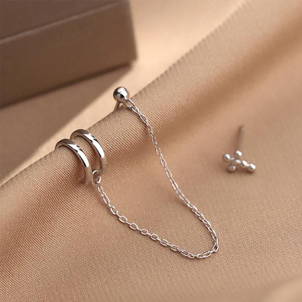 Fashion Punk Creative Asymmetry Tassel Cross Earcuff Clip Earrings Chain Earrings Ear Bone Clips