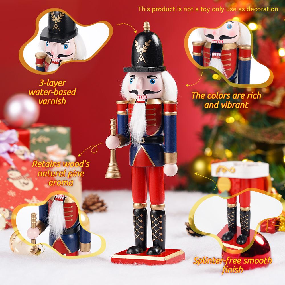 30cm Wooden Nutcracker Ornament Soldier Figurement Handcraft Doll Toy Home Office Table Xmas Decoration Statues Christmas Gift