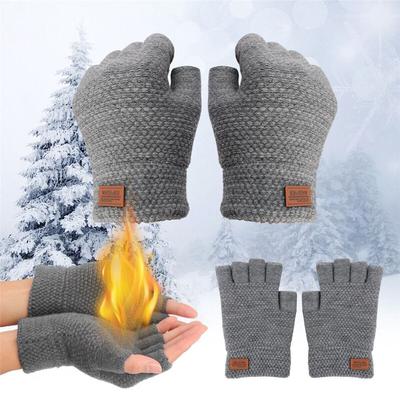 Writting Winter Warm Thick Knitted Fingerless Gloves Driving Gloves Half Finger Mittens