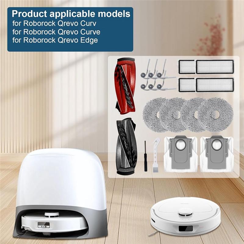 A03F-For Roborock Qrevo Curve/Qrevo Curv/Qrevo Edge Robot Vacuum Cleaner Main Side Brush Hepa Filter Mop Pads Dust Bags