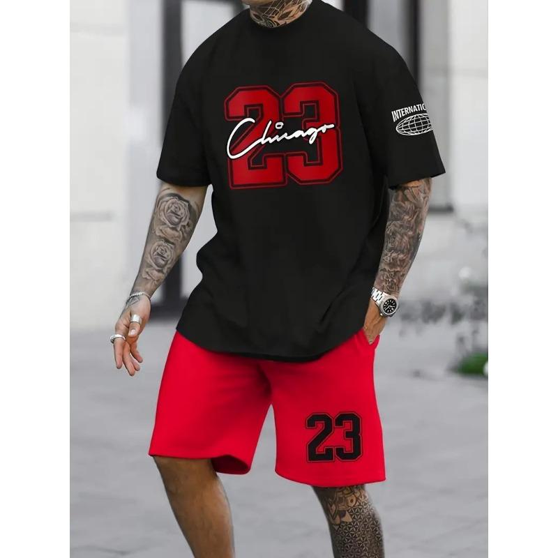 Neues Herren 3D-gedrucktes T-Shirt Set Harajuku Mode T-Shirt Kurzarm + Shorts Zwei Sets Übergröße Freizeit Sportanzug