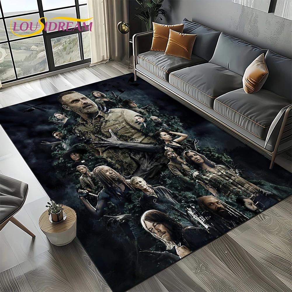 TWD Walking Dead Rick Daryl Horror TV Teppich für Wohnzimmer Schlafzimmer Haus Sofa Dekoration, Kinderteppich rutschfeste Bodenmatte