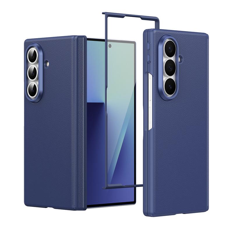 Luxury Smart Plain Leather Phone Case for Samsung Galaxy Z Fold 7 6 5 4 360 Full Protection Hinge Screen Glass Shockproof Cover