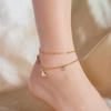 Gold Plated Layered Butterfly Anklet with CZ, Dainty Double Chain Beaded Foot Jewelry with White Enamel Butterfly, Cute Summer Jewelry for Women Gift