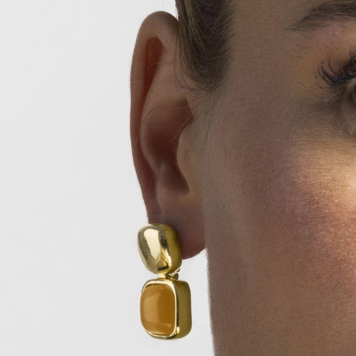 Boucles d'oreilles - Œil-de-chat Laroi - Orange - Plaqué or 18 ct - Laiton