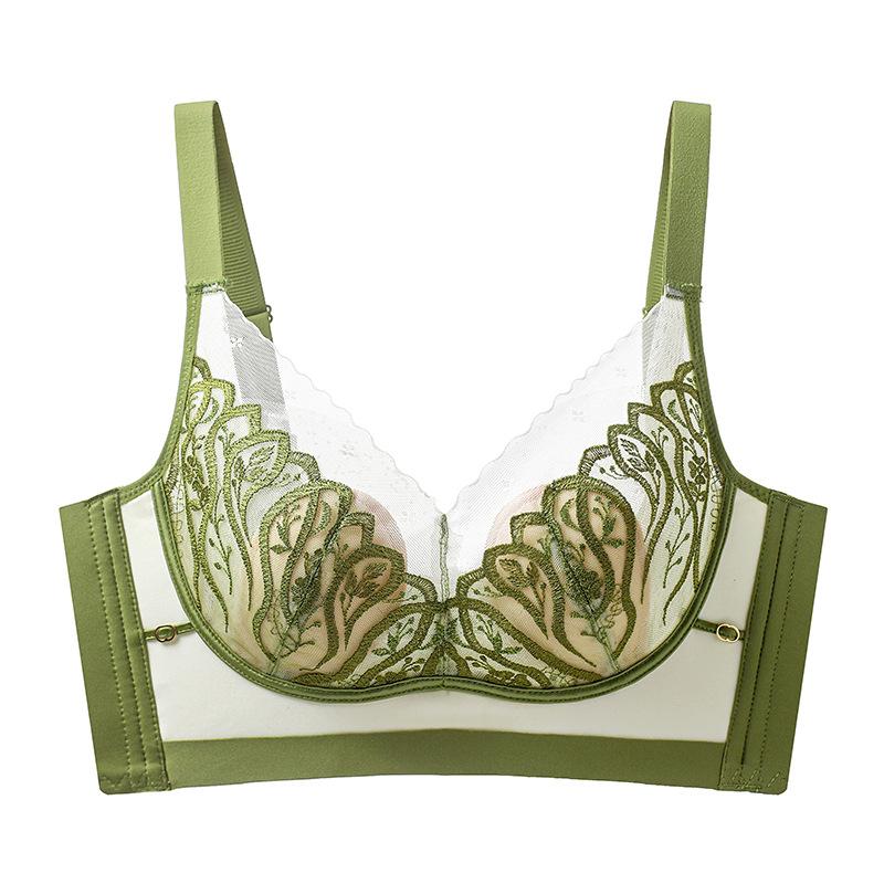 Wire-free Breathable Rabbit Ear Crystal Cup Lace Bra Shaping Underwear That Supports Side Breast Tissue