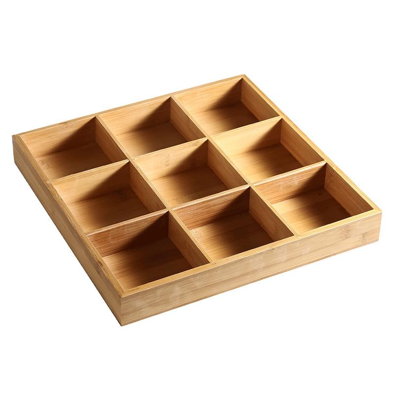 Japanese-Style Jiugongge Wooden Plate Multi-Grid Bamboo Wooden Box Sushi Snack Plate Dried Fruit Plate Hot Pot Divided Plate