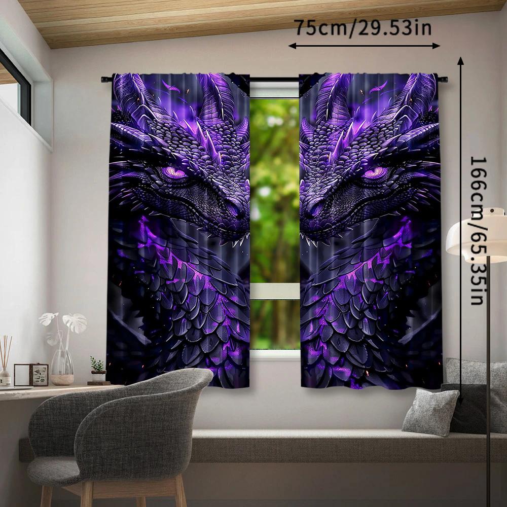 Purple Dragon Patterned Printed Curtains Pole Bag Home Decoration Room Curtain Made Of Polyester Washable