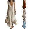 Ladies' Casual Sleeveless Cotton Linen V-neck Big Swing Dress