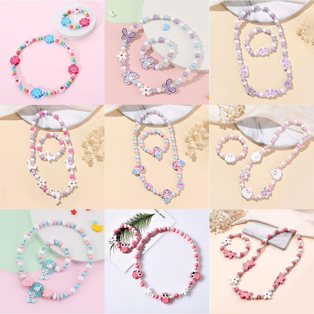 Lot De 2 Ensembles Bijoux Enfant Perles Bois - Colliers Et Bracelets Animaux Colorés - YSDYY