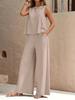 Elegant Solid Color Two-Piece Set: Crew Neck Tank Top & Wide-Leg Pants - Women's Clothing 2026