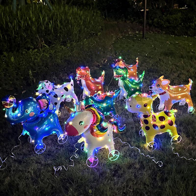 Glowing 4D Cartoon Foil Balloons Horse Stand Walking Balloon Wheel Accessories With Wheel For Kids Birthday Party Decoration