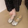 Fashion Soft Sole and Soft Face Metal Slip Strap Single Shoes Women's Fashion Round Toe Shallow Mouth Pleated Non-Slip Flats