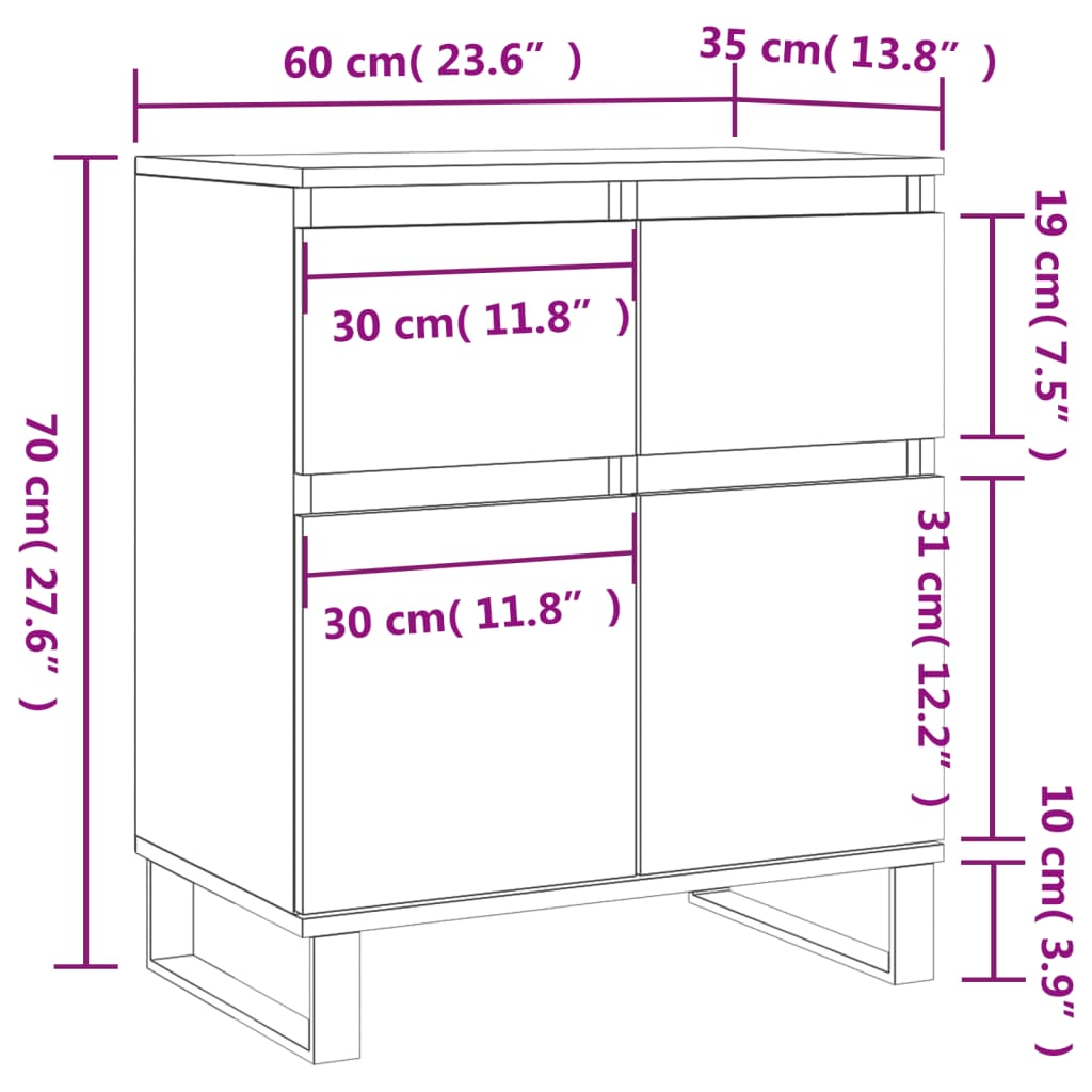 White Sideboard 60 x 35 x 70 cm Particleboard