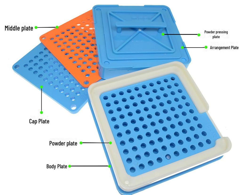 Placa de llenado manual de cápsulas con 100 orificios para cápsulas de tamaño 0