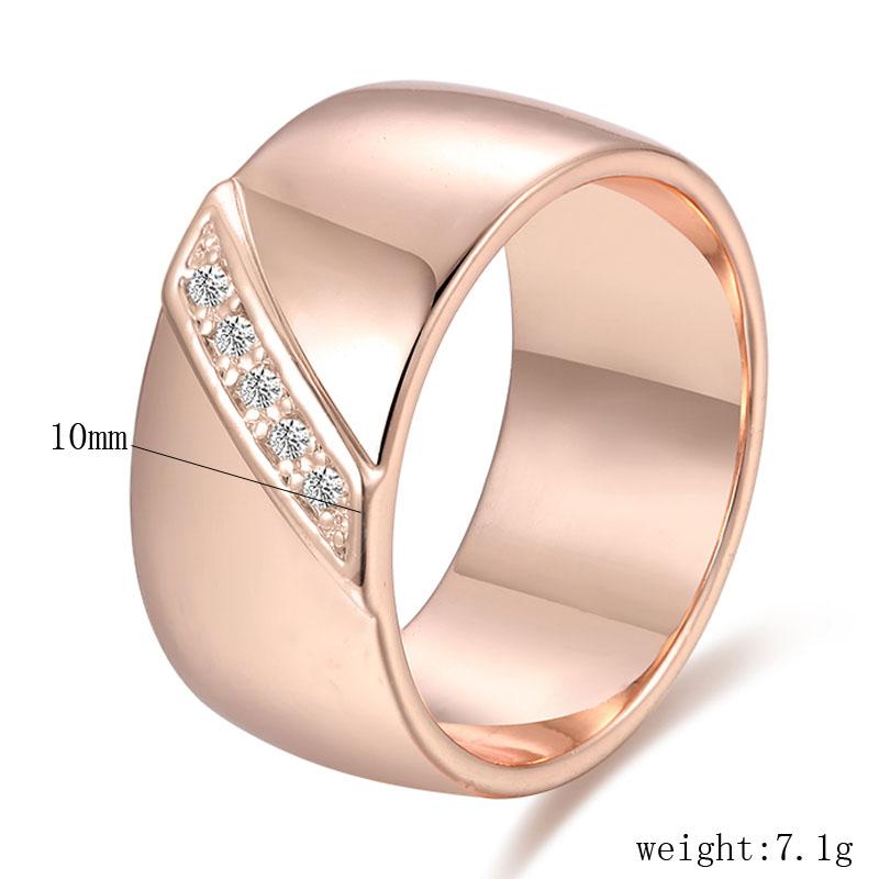 FJ 10mm Women Unisex 585 Rose Gold Color White Cubic Zircon Round Rings