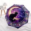 Stained Glass Cat Moon Automatic Folding Umbrella  8 Ribs, Durable Iron Frame, Bright Color Pattern Compact Travel Umbrella, Suitable for Ou