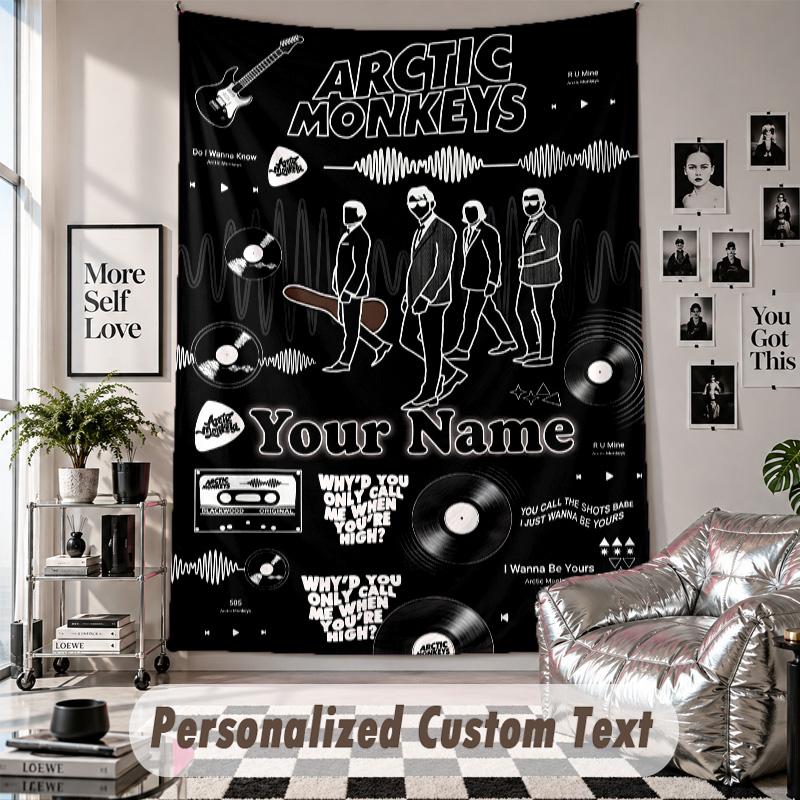 Wall Hanging Tapestry With Custom Name & Text, Arctic Monkeys Decorative Tapestry For Bedroom