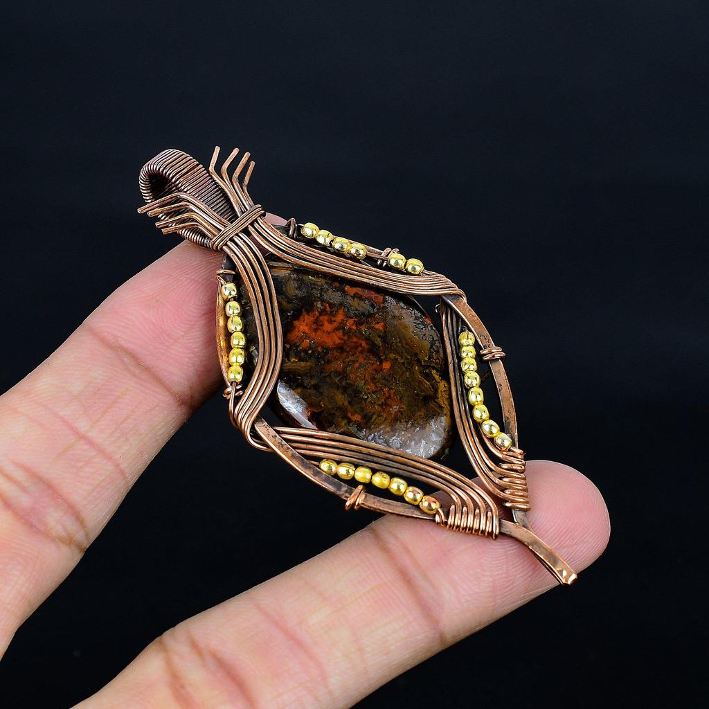 Seam Agate Pendant Gemstone Handmade Jewelry, 999 Copper Wire Wrapped Pendant, Gift For Wife Jewelry