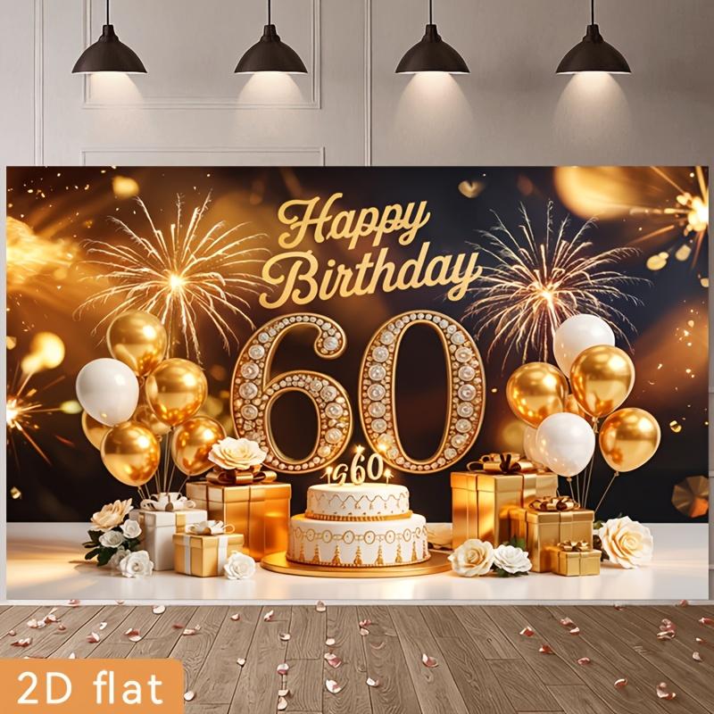 2D flat banner | Luxurious 60th birthday celebration golden white theme polyester background.PMJ