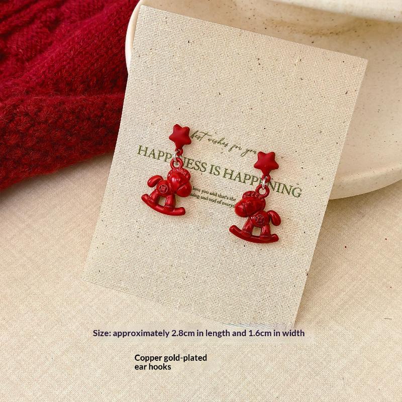Einfache Elegante Rote Pferdeohrringe Koreanisch Niedlich Süß Neujahrs Rot Ohrringe Ohrstecker Schmuckaccessoires Neujahrsgeschenke