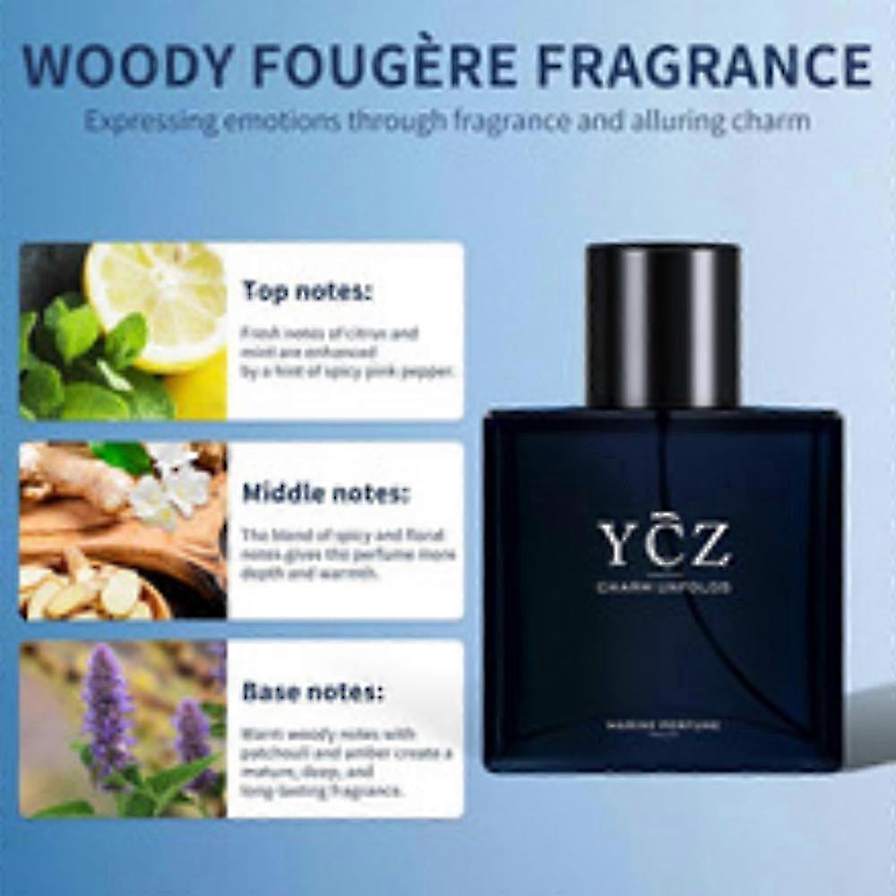 YCZ Blue Men's Perfume Cologne Woody Scent Long-lasting Fragrance Ocean Fruity Light Fragrance Romance Gift Perfume Man less