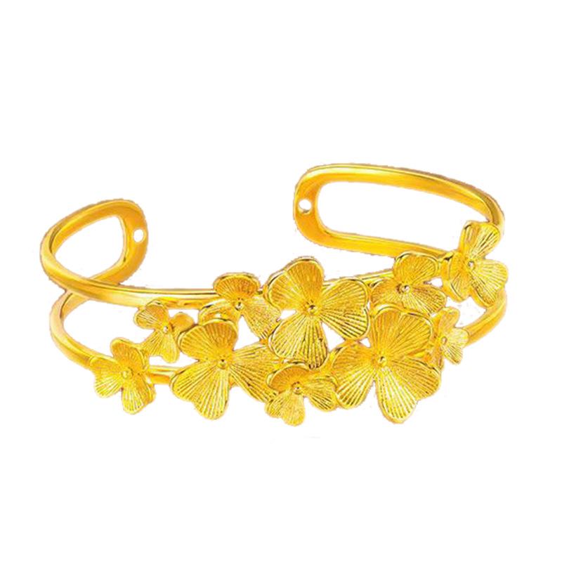 Golden Prosperous Open Flower Bangle: Versatile Women's Temperament Sand Gold Bracelet