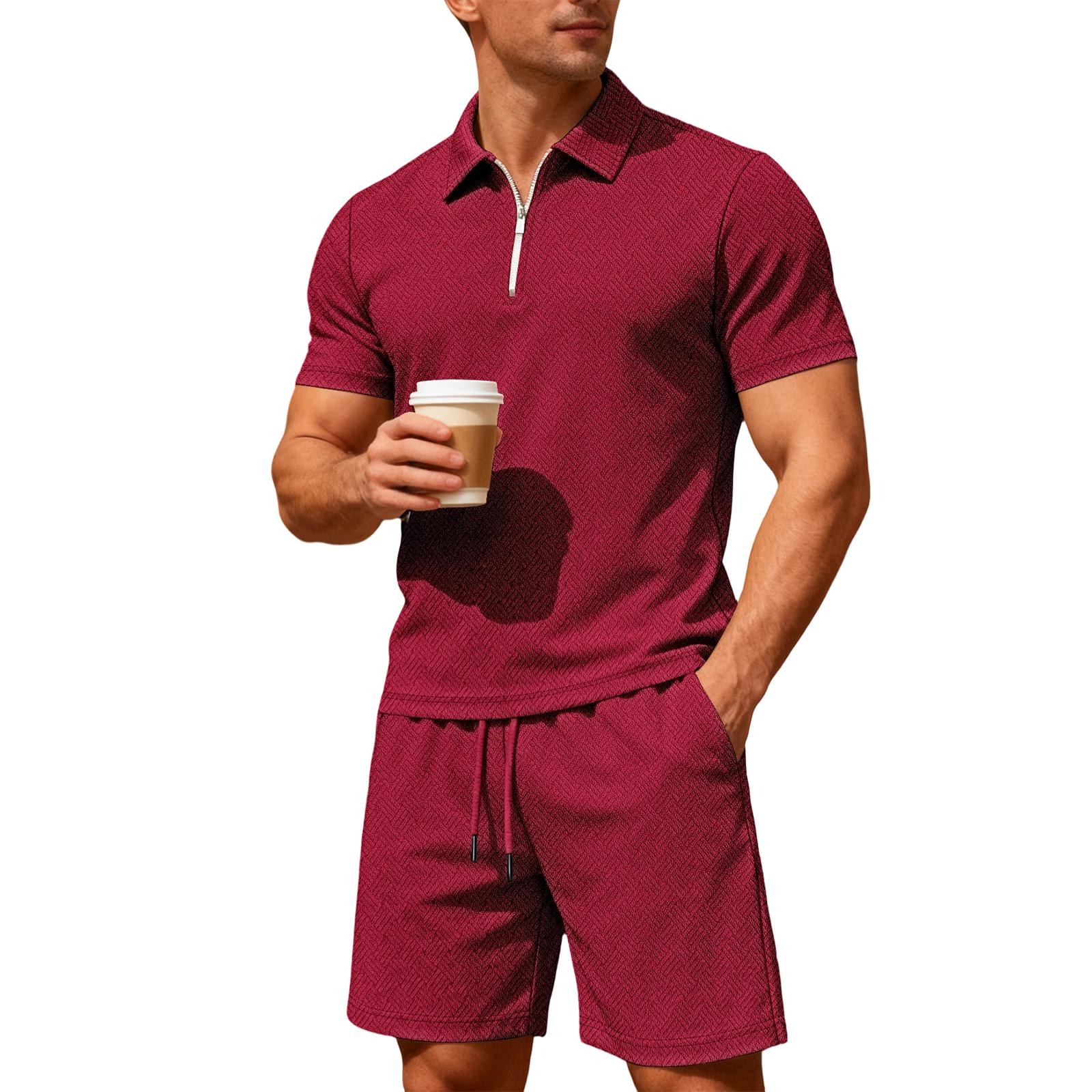 

Men s Leisure Color Matching Short Sleeves Shorts Set XXL