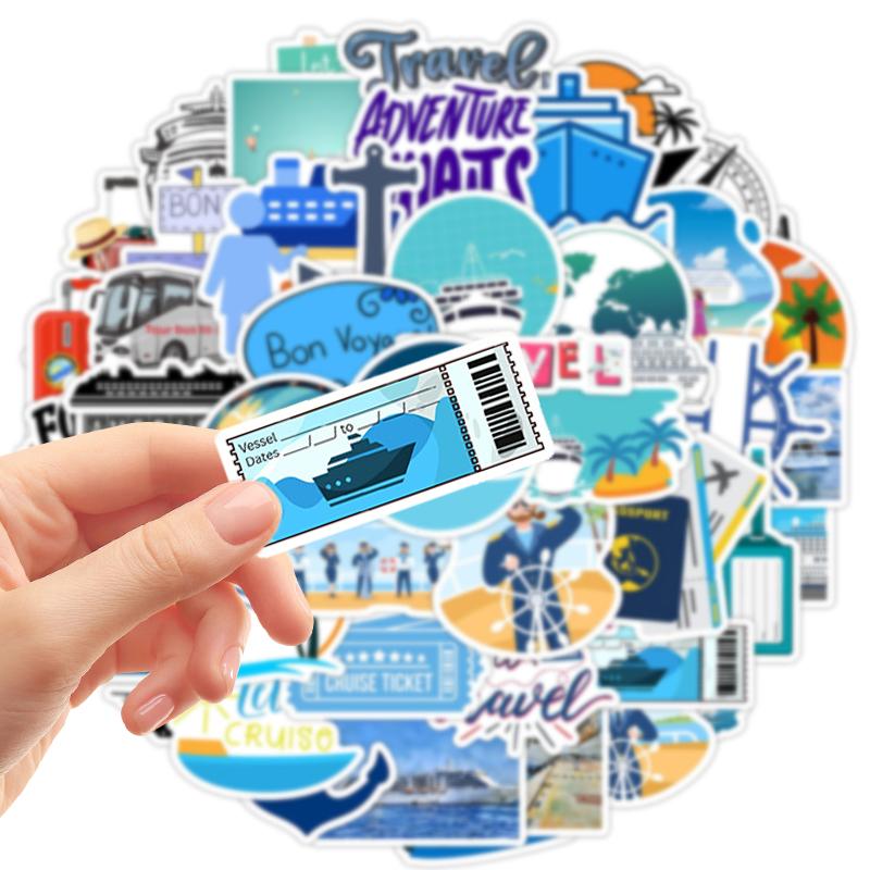50PCS Relaxing Cruise Travel Stickers Nautical Vacation Sticker Waterproof Vinyl Decals Decor for Water Bottle Luggage Laptop