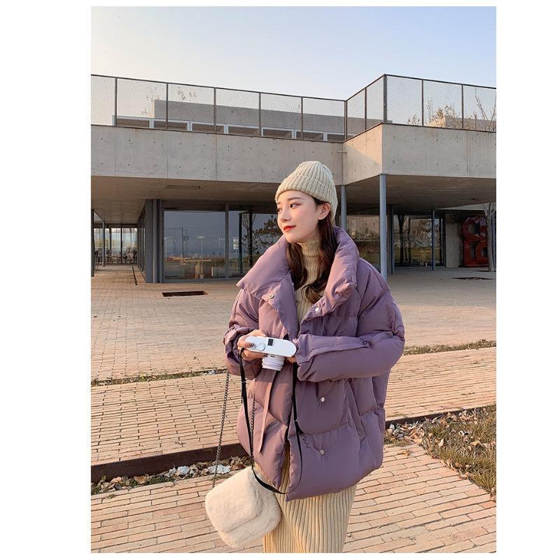 

2024 Новая корейская одежда Студенческая мода Breadman Короткая хлопковая куртка Свободное хлопковое пальто Женские короткие парки XXXL темный лаванды