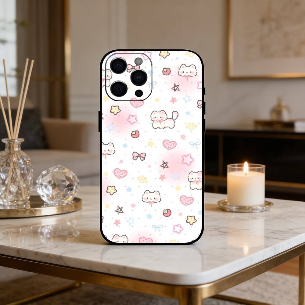 C-Cute cartoon star pattern Phone Case For iPhone 16,15,14,13,12,17,Pro Max,Plus Silicone Black Case