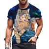 T-Shirt mit 3D-Buchstabendruck für Herren, Tier-T-Shirts, Wolf, große Größe, kurzärmelig, lässiges Oberteil für Herren